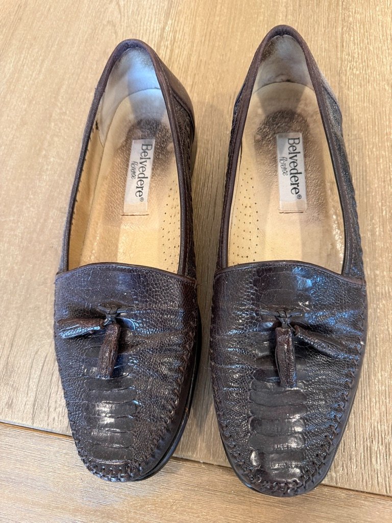 Belvedere Genuine Lizard Leather Tassel Loafers Mens 11 1/2 M Brown Exotic Italy